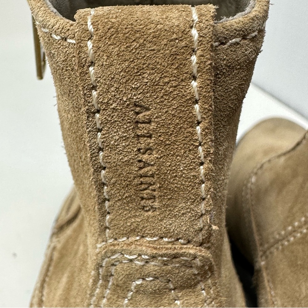 AllSaints Carlotta Western Suede Side Zip Ankle Boots Desert Sand Size 37, US 7 - Picture 11 of 13